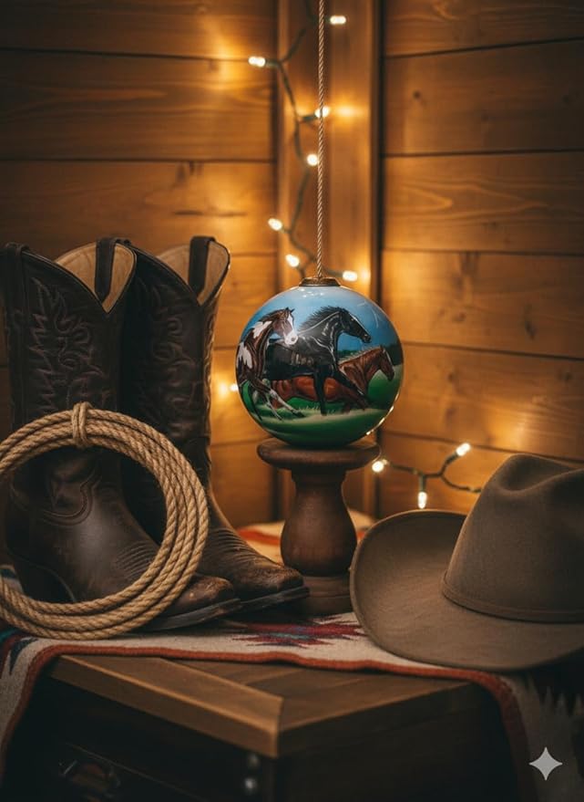 Running Horse Christmas Ornament – Hand-Painted Glass Horse Ornament for Christmas Tree – Black, Brown & Pinto Horses in Motion – Horse Ornaments for Equestrian Holiday Decor