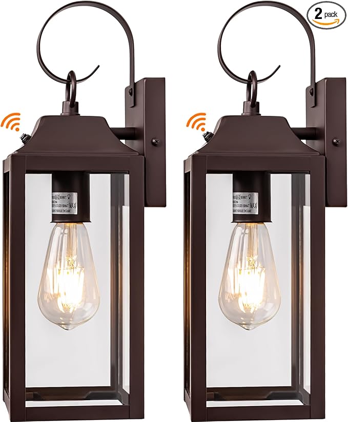 Dusk to Dawn Wall Lights 2 Pack, Oil Rubbed Bronze Outdoor Light Fixtures Wall Mount, 15 Inch Exterior Wall Sconces Waterproof, Large Outside Lights for House, Modern Wall Lanterns Brown