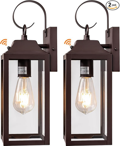 Dusk to Dawn Wall Lights 2 Pack, Oil Rubbed Bronze Outdoor Light Fixtures Wall Mount, 15 Inch Exterior Wall Sconces Waterproof, Large Outside Lights for House, Modern Wall Lanterns Brown