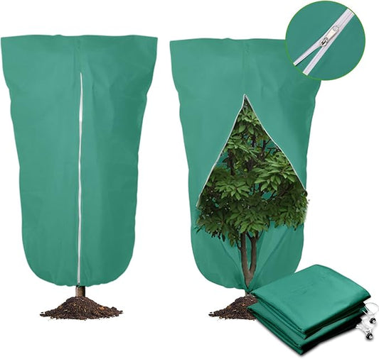 2 Pack 24"x32" Winter Plant Cover Freeze Protection, 3 oz/yd² Warm Shrub Cover with Zipper Drawstring, Frost Cloth Blankets for Fruit Tree Potted Plants Garden Cold Weather Protector
