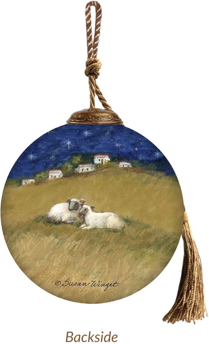 Baby Jesus with Lambs Nativity Ornament–Hand-Painted Glass Holy Family Christmas Ornament – Manger Scene with Sheep – Religious Christian Ornament – Catholic Keepsake