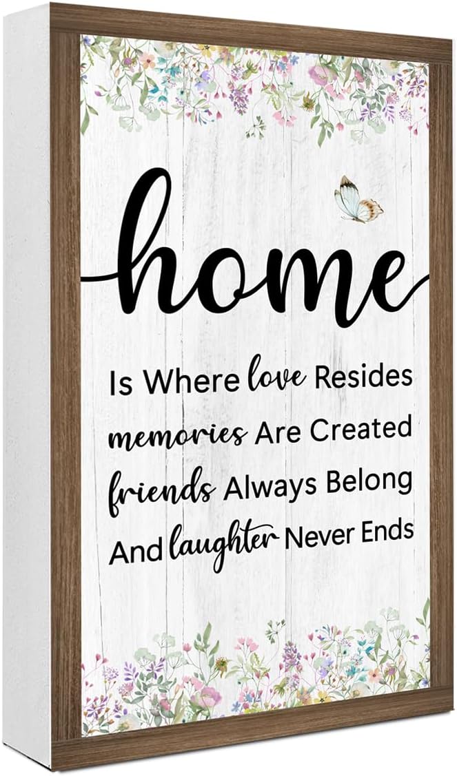 Home is Where Love Resides Memories Are Created Wooden Box Sign Desk Decor,Family Saying Wood Block Sign for Home Farmhouse Bedroom Shelf Tabletop Wall Decor