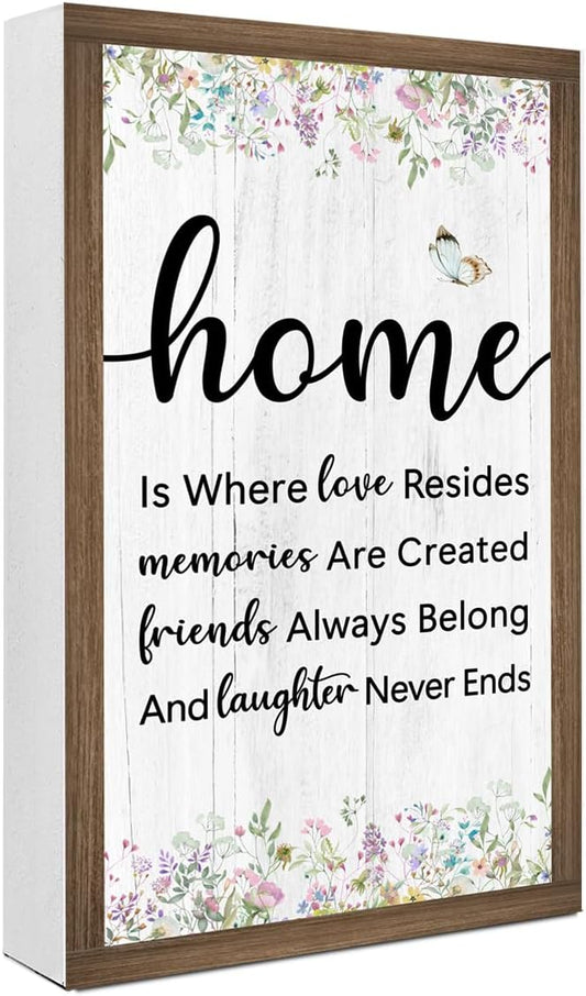 Home is Where Love Resides Memories Are Created Wooden Box Sign Desk Decor,Family Saying Wood Block Sign for Home Farmhouse Bedroom Shelf Tabletop Wall Decor