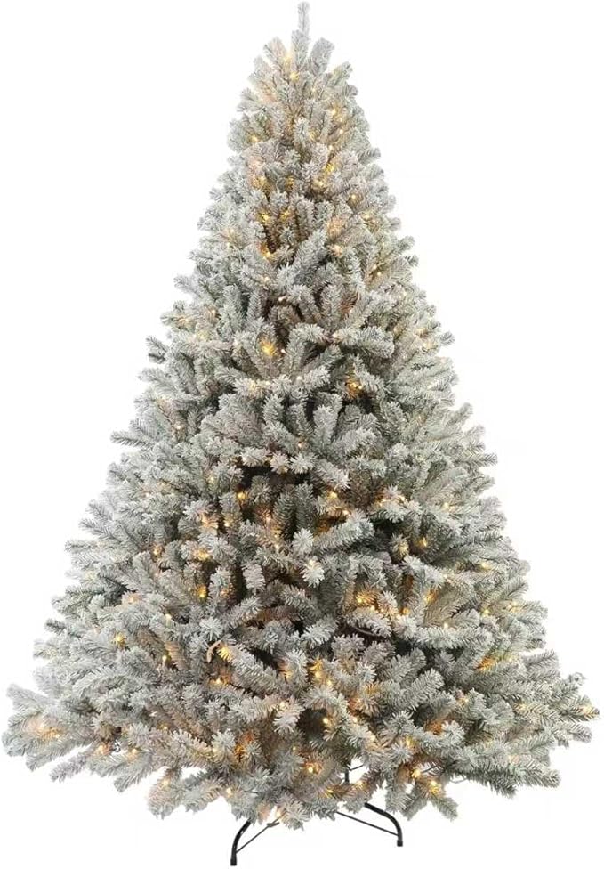 Prelit Christmas Tree with Lights 6ft - Premium Snow Flocked Artificial Xmas Tree,with 874 Branch Tips and 250 Warm Lightsm,Support Automatique,Perfect Choice for Christmas Decorations,White