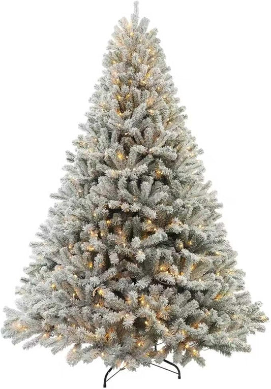 Prelit Christmas Tree with Lights 9ft,Premium Snow Flocked Artificial Xmas Tree, with 2270 Branch Tips and 900 Warm Lightsm,Support Automatique,Perfect Choice for Christmas Decorations,White