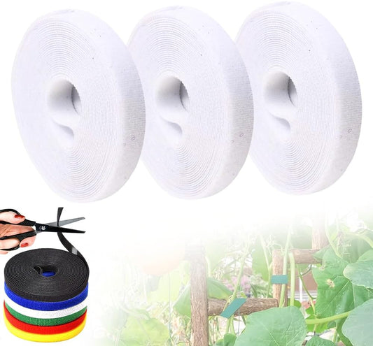 Reusable Plant Ties Tape for Climbing Plants, Garden Ties Tomato Plant Supports, Adjustable Garden Twine & Twist Ties Plant Ties for Outdoor Indoor Plants Stakes Gardening Supplies (White, 3 Rolls)