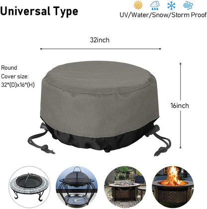 Fire Pit Cover 32 Inch, Heavy Duty Round Patio Fire Bowl Cover, Waterproof and Weatherproof, 32''Dia x 16''H