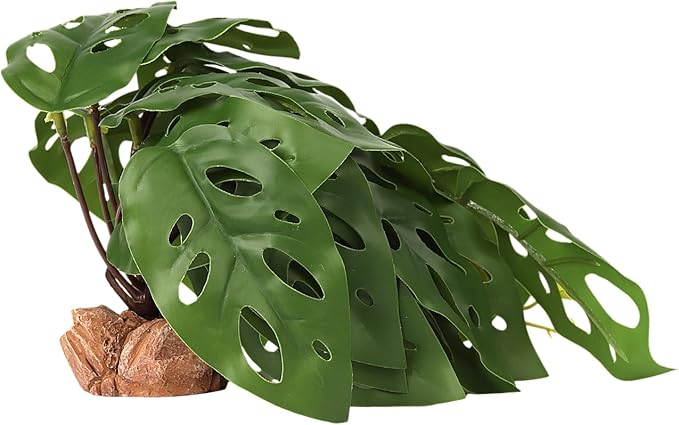 Reptile Plants for Terrarium, Ball Python Tank Decor Accessories fit Bearded Dragon Crested Leopard Gecko Lizard Chameleon Snake Frog Tortoise Hermit Crab - Fake Swiss Cheese Plants