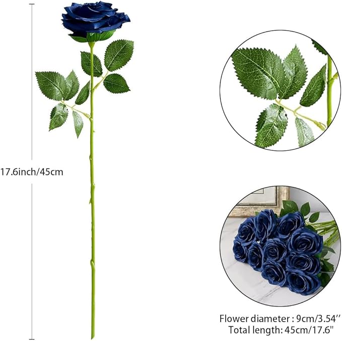 50Pcs Dusty Blue Roses Artificial Flowers Artificial Silk Roses Bulk,Fake Roses Flower with Stems Realistic Flowers for Wedding Centerpiece Home Party Decor