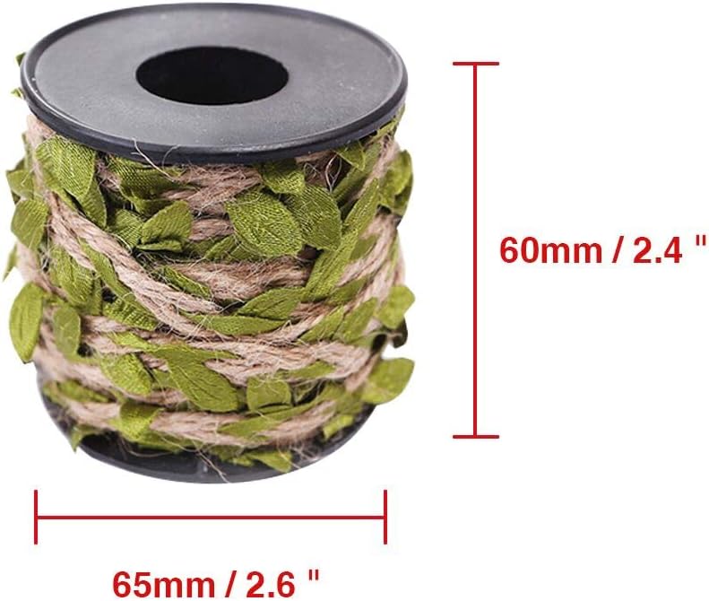 Burlap Leaf Ribbon 2 Rolls 66 Feet Total 5mm Natural Jute Twine with Artificial Green Leaves Braided Decorated Vine for Jungle Safari Party Wedding Garden Home Decor