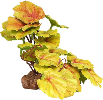 Reptile Plants for Terrarium, Ball Python Tank Decor Accessories fit Bearded Dragon Crested Leopard Gecko Lizard Chameleon Snake Frog Tortoise Hermit Crab - Fake Heuchera Micrantha Yellow