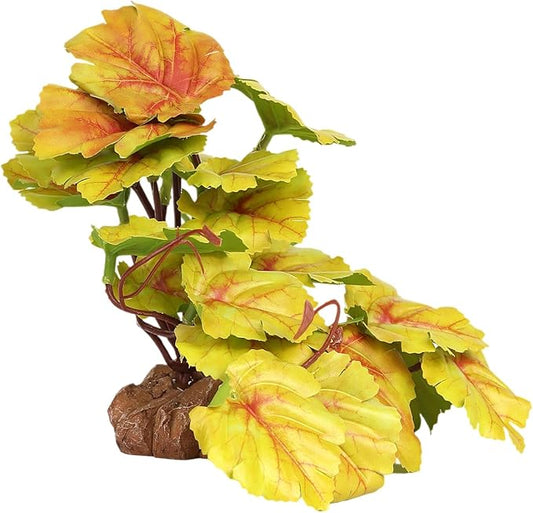 Reptile Plants for Terrarium, Ball Python Tank Decor Accessories fit Bearded Dragon Crested Leopard Gecko Lizard Chameleon Snake Frog Tortoise Hermit Crab - Fake Heuchera Micrantha Yellow