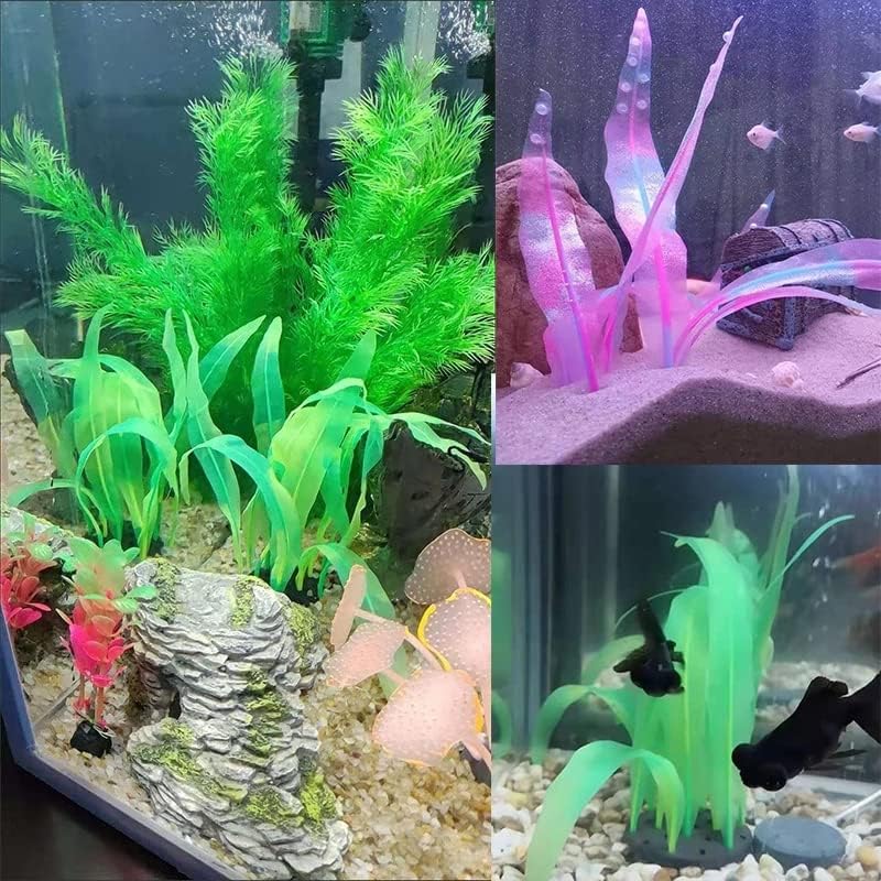 1Pcs Aquarium Decoration Green Plants Simulation Artificial Water Grass Plastic Fish Tank Decor Plant Silicone Glowing Kelp Ornament Aquarium Accessories,Green,7.08in