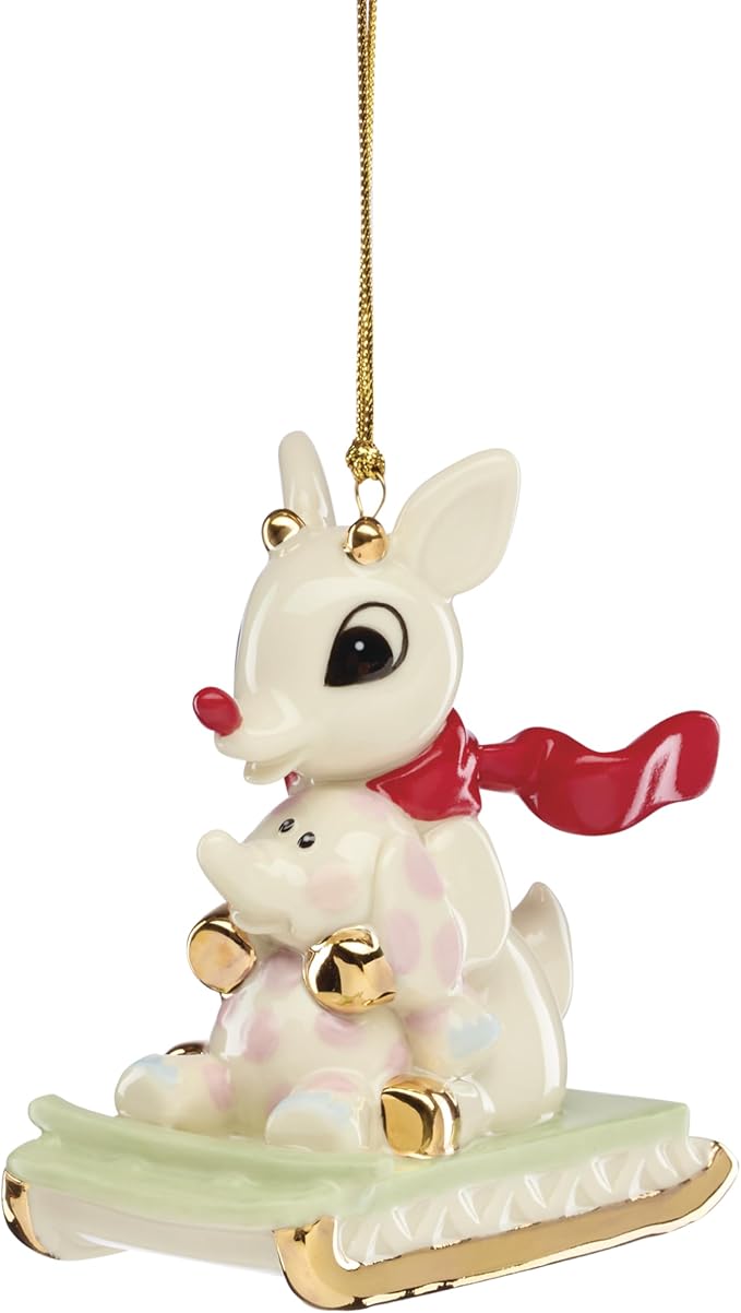 Lenox Ornaments, Rudolph and Misfit Elephant Christmas Ornament, Porcelain with Gold Accents and Hanging Cord for Christmas Tree Decoration, Winter Decorations, Winter Tree Ornaments (1 Piece)
