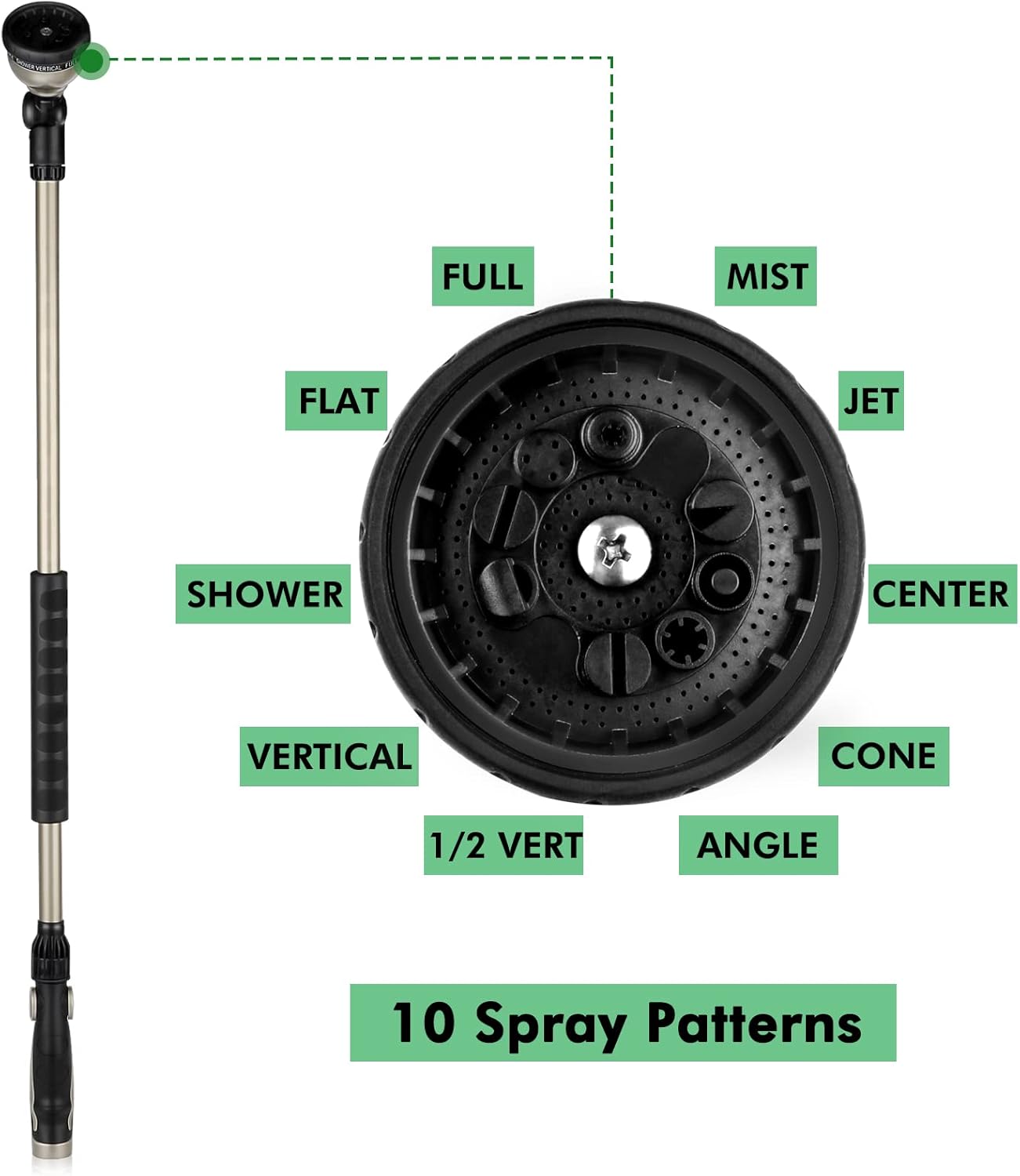 RESTMO 36” Long Watering Wand, Metal Garden Hose Wand with 180° Swivel Head and 10 Spray Patterns, 3ft Heavy Duty Hose Nozzle Sprayer with Thumb Flow Control, Ideal to Water Hanging Baskets, Shrubs