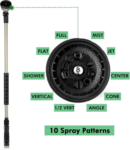 RESTMO 36” Long Watering Wand, Metal Garden Hose Wand with 180° Swivel Head and 10 Spray Patterns, 3ft Heavy Duty Hose Nozzle Sprayer with Thumb Flow Control, Ideal to Water Hanging Baskets, Shrubs