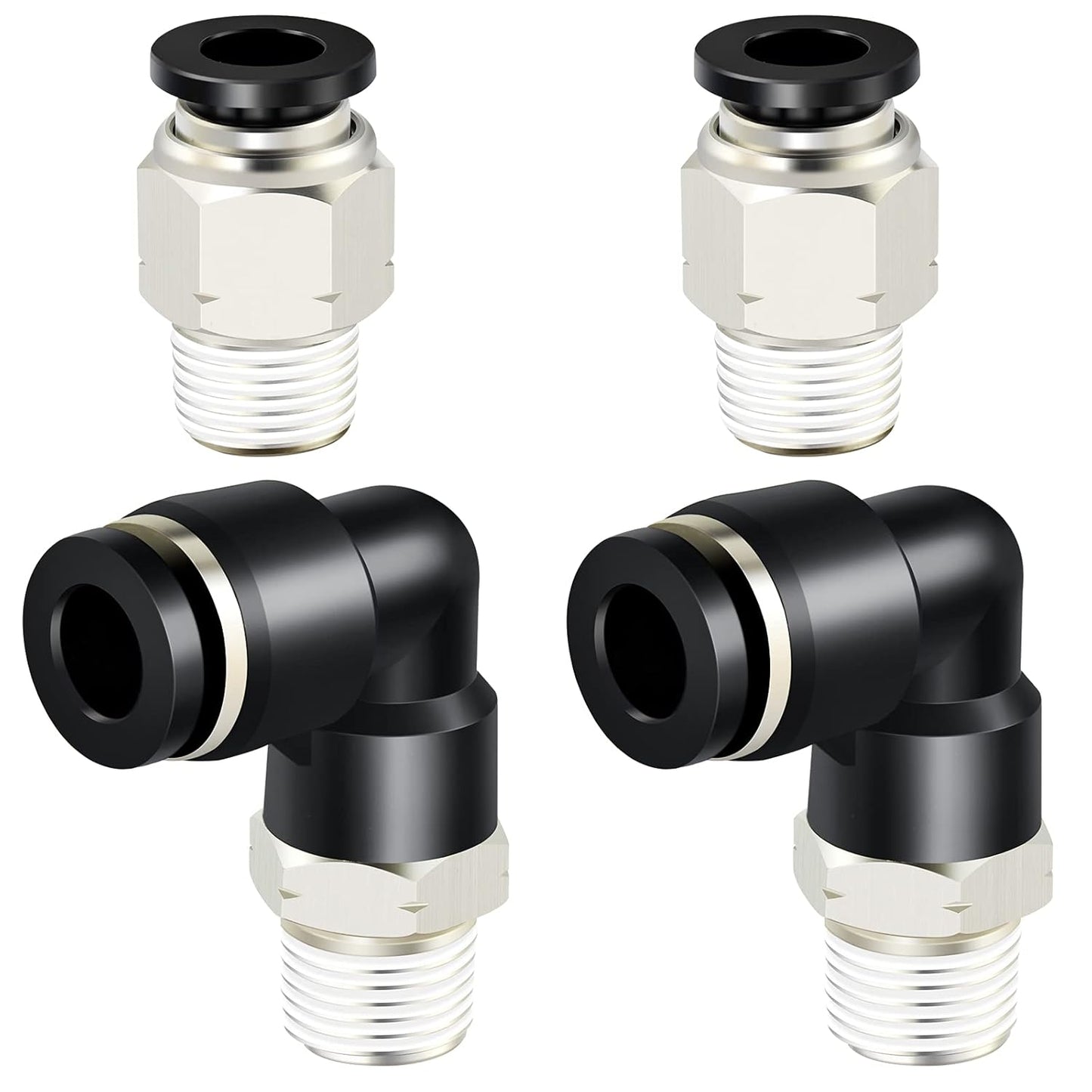 TAILONZ PNEUMATIC Elbow and Straight Combination 5/32 Inch Tube OD x 1/4 Inch NPT Thread Push to Connect Fittings PC-5/32-N2+PL-5/32-N2(Pack of 4)