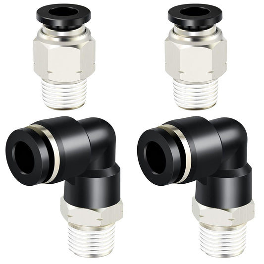 TAILONZ PNEUMATIC Elbow and Straight Combination 5/32 Inch Tube OD x 1/4 Inch NPT Thread Push to Connect Fittings PC-5/32-N2+PL-5/32-N2(Pack of 4)