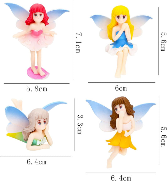ONEST 4 Pieces Miniature Fairy Garden Accessories Small Fairy Figurines Hand Painted Fairies Figures Girl Fly Wing Figurines for Car Decor Fairies Garden Flower Pot Birthday Cake Topper