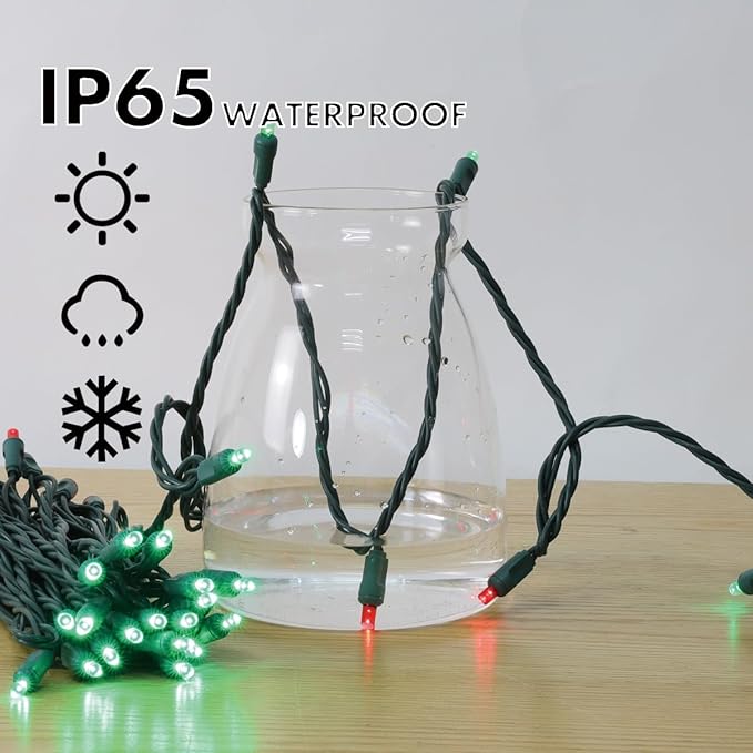 LAMPHOME 100Count (2pk of 50L) String Lights, LED Christmas Lights, 6" SPACING,Green Wire,Red and Green