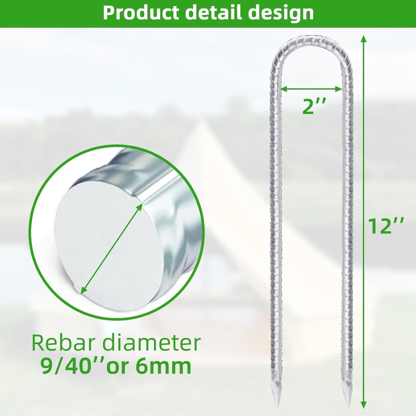 Trampoline Stakes Anchors High Wind 12inx6mm Galvanized U Hook 8pcs Rebar Stakes – Heavy Duty Ground Anchors for Trampoline,Yard & Inflatable,Landscape Metal Stakes for Outdoor Decorations