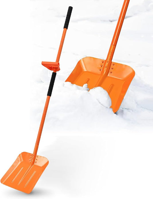 Snow Shovel, 69 Inch Adjustable Handle Snow Shovel for Driveway Large Capacity Shovel with Ergonomic Back-Saving Tool Handle for Car Emergency Camping Garden, Orange