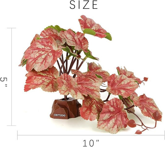 Reptile Fake Plants for Terrarium Decor, Snake Tank Accessories for Leopard Gecko Ball Python Bearded Dragon Crested Gecko Tortoise Frog Lizard Spider - Fake Heuchera Micrantha Pink