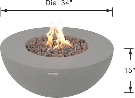AMS Fireplace | Modeno Roca Package | Light Gray Natural Gas Fire Pit Table for Outdoor Patio Bundle with Wind Guard and SS Burner Lid | Free Rubber Mat & Ice Bucket