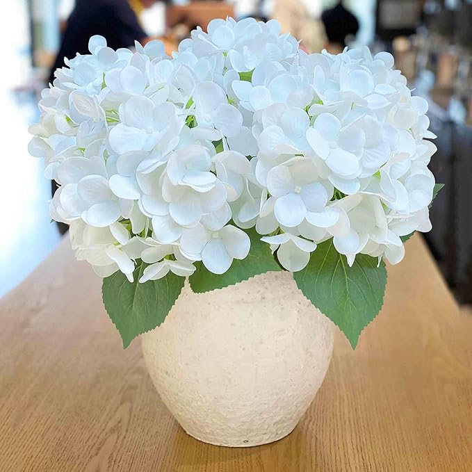 4PCS 23 inch Hydrangea Artificial Flowers，Large White Real Touch Hydrangeas，Fake Soft Hydrangeas with Leaves Stems - White
