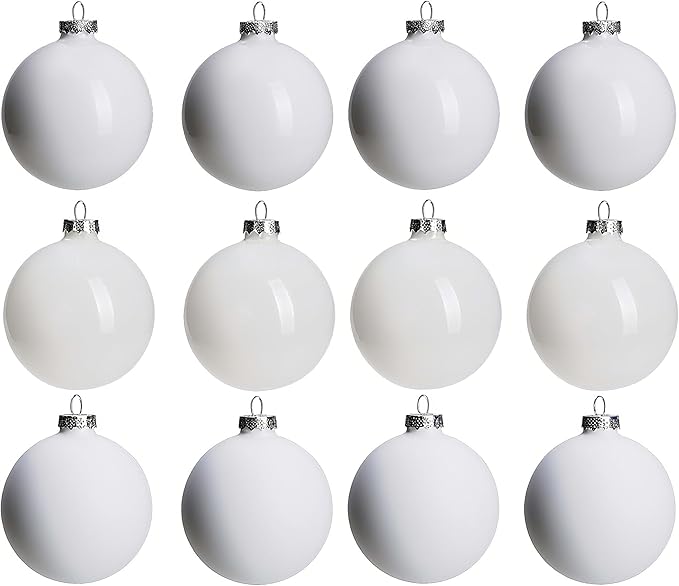 White Glass Christmas Ball Ornaments for Tree, 2.36” Christmas Hanging Ornaments Set of 12 Xmas Baubles for Holiday Party Xmas Tree Decorations Gifts