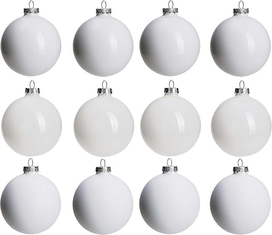 White Glass Christmas Ball Ornaments for Tree, 2.36” Christmas Hanging Ornaments Set of 12 Xmas Baubles for Holiday Party Xmas Tree Decorations Gifts