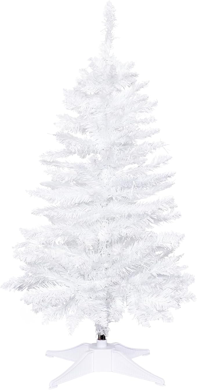Sunshine White Christmas Tree with Light 3ft Artifical Full Christmas Tree with Ball & Star Ornaments 8 Lighting Modes for Holiday Decor