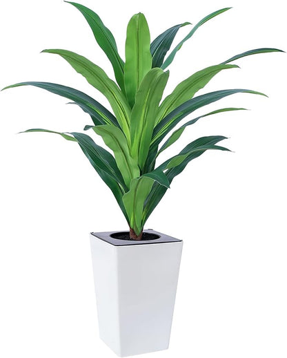 4FT Artificial Dracaena Tree with White Tall Planter-Tall Potted Faux Plants Indoor -Fake Floor Plant for Home Office Living Room Outdoor