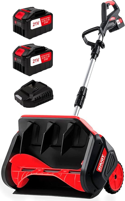 Cordless Electric Snow Shovel with 2×4.0Ah Large Battery and Quick Charger, 14-Inch Width, Brushless Motor, Adjustable Handle, Directional Deflector, Support Wheels for Smooth Back-and-Forth Operation