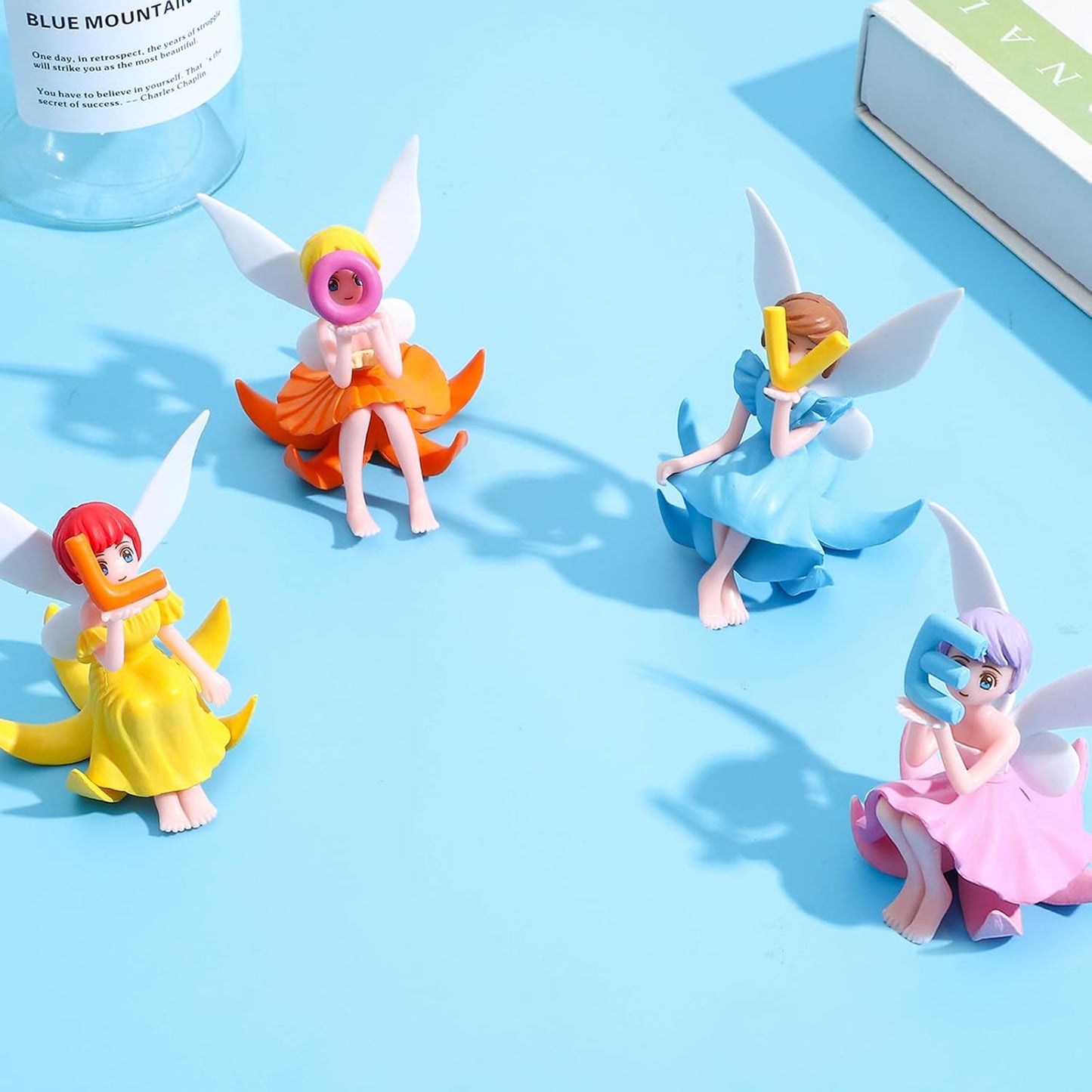 ONEST 4 Pieces Miniature Fairy Garden Accessories Small Fairy Figurines Hand Painted Fairies Figures Girl Fly Wing Figurines for Car Decor Fairies Garden Flower Pot Birthday Cake Topper