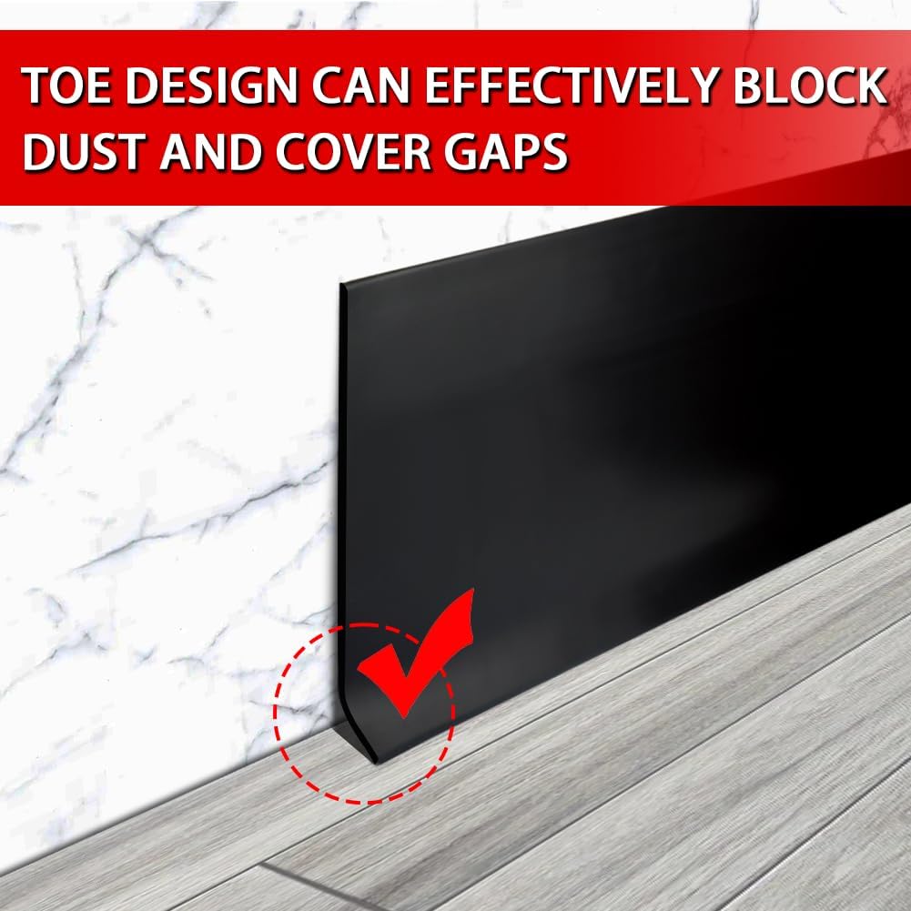 Vinyl Wall Base Baseboard Molding Trim 6" Flexible Self Adhesive Rubber Wall Base Moulding Trim Peel and Stick Design, 6 Inch x 20 Feet, Black