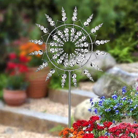 Wind Spinners for Yard and Garden，Windmills,Garden Decor for Outside,Metal Yard Art (1 PCS -Silver)