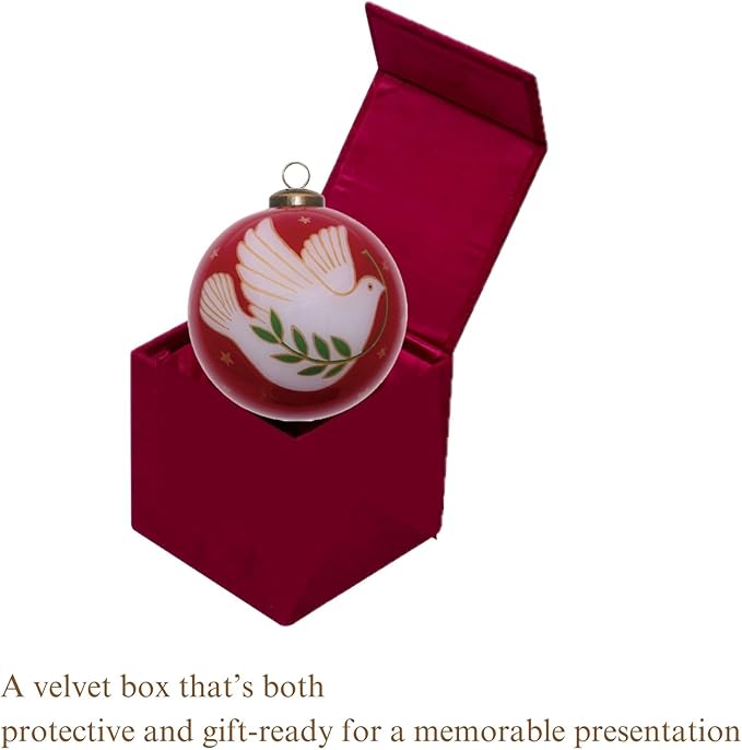 Peace on Earth Dove Ornament – Hand-Painted White Dove Christmas Ornament – Glass “Peace on Earth” Holiday Decoration – Dove Ornament for Christmas Tree – Inspirational Gift