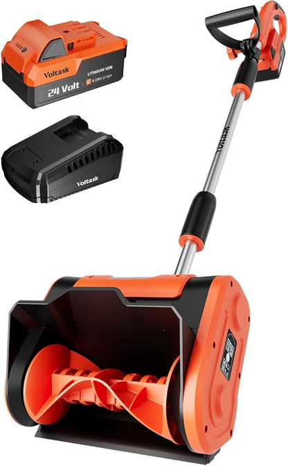 VOLTASK Cordless Snow Shovel - 24V | 11-Inch | 4-Ah Cordless Snow Blower, Battery Snow Blower with Adjustable Front Handle (4-Ah Battery & Quick Charger Included)
