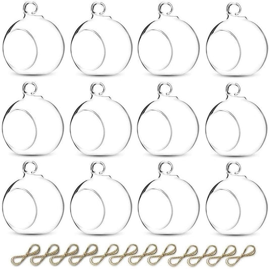 Sziqiqi 3.15" Glass Globes Glass Bulbs Hanging Tea Light Holder Terrarium Container Wedding Centerpiece Backyard Decoration Christmas Ornaments 10pcs+2 Extra