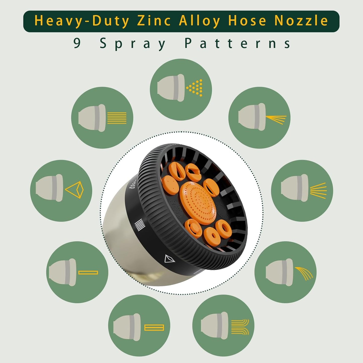 Hose nozzle - High Pressure Garden Hose Nozzle with 9 Adjustable Spray Patterns - Heavy Duty & Leak-Proof Zinc Alloy Spray Nozzles for Outdoor Use, Car Washing, and Watering Plants