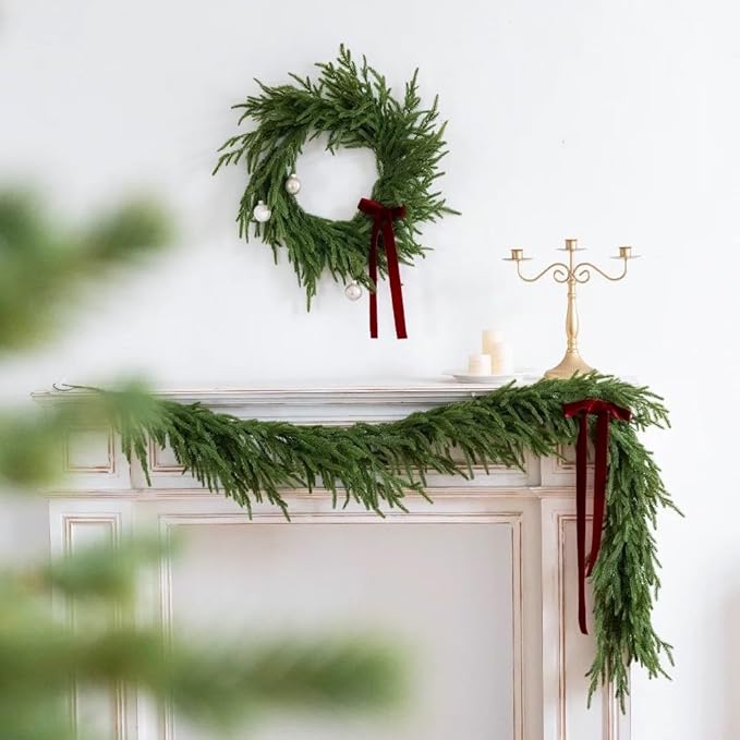 Faux Norfolk Pine Christmas Garland – Real Touch Greenery Artificial Cedar Christmas Garland for Fireplace Mantel, Staircase, Door Frame, Holiday Indoor Winter Décor (6FT-1Pack)