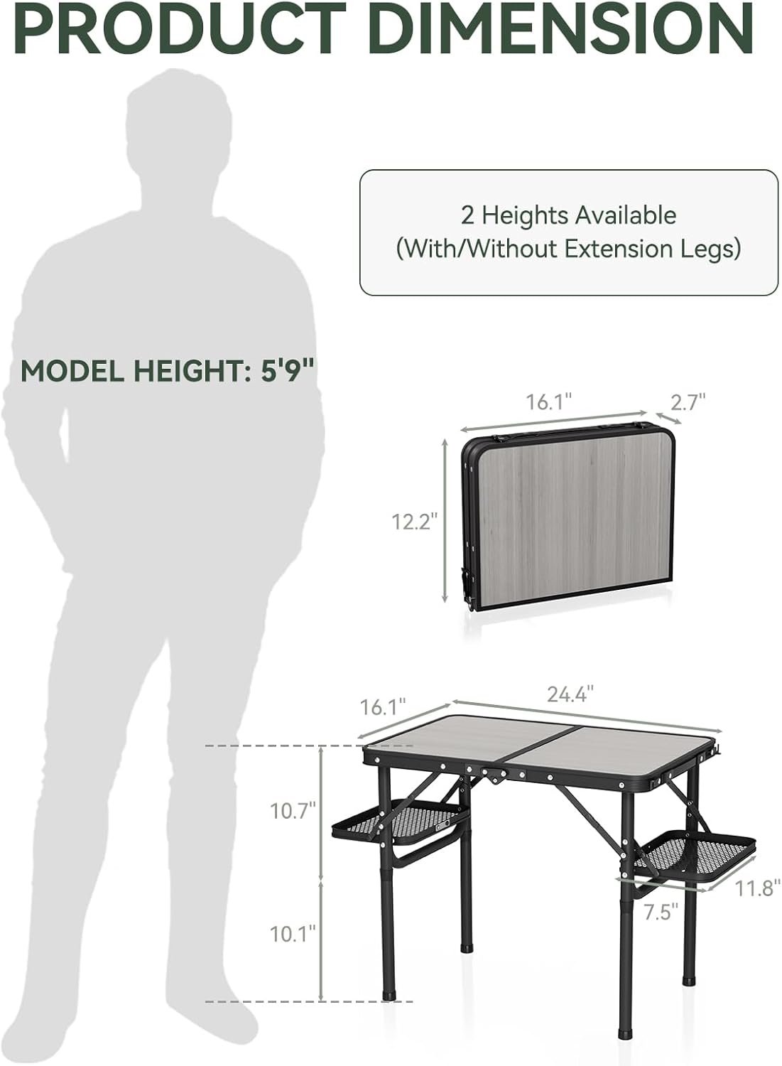 Titanker Folding Camping Table 2ft, Small Folding Camp Table Portable with 50% Extra Space, Small Picnic Table, Portable Beach Desk, Car Camping Essentials, Aluminum Light & Solid