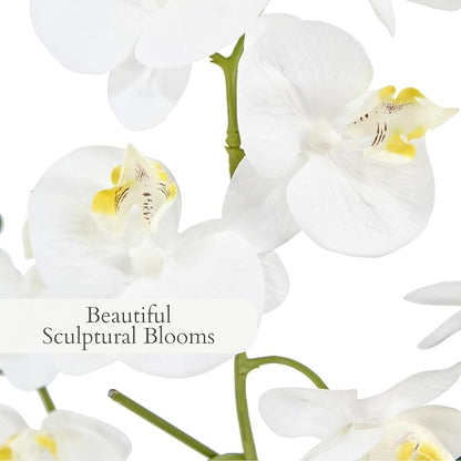 CG Hunter Faux White Orchid Plant, Premium Artificial Indoor Flower Display Stands 23”, Beautiful Sculptural Blooms That Lasts Forever, White Planter Pot Included