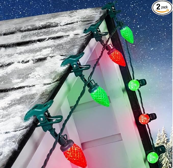 Minetom C9 LED Christmas Lights Outdoor with 100 Spring Clip (Red & Green, 1 Pack)