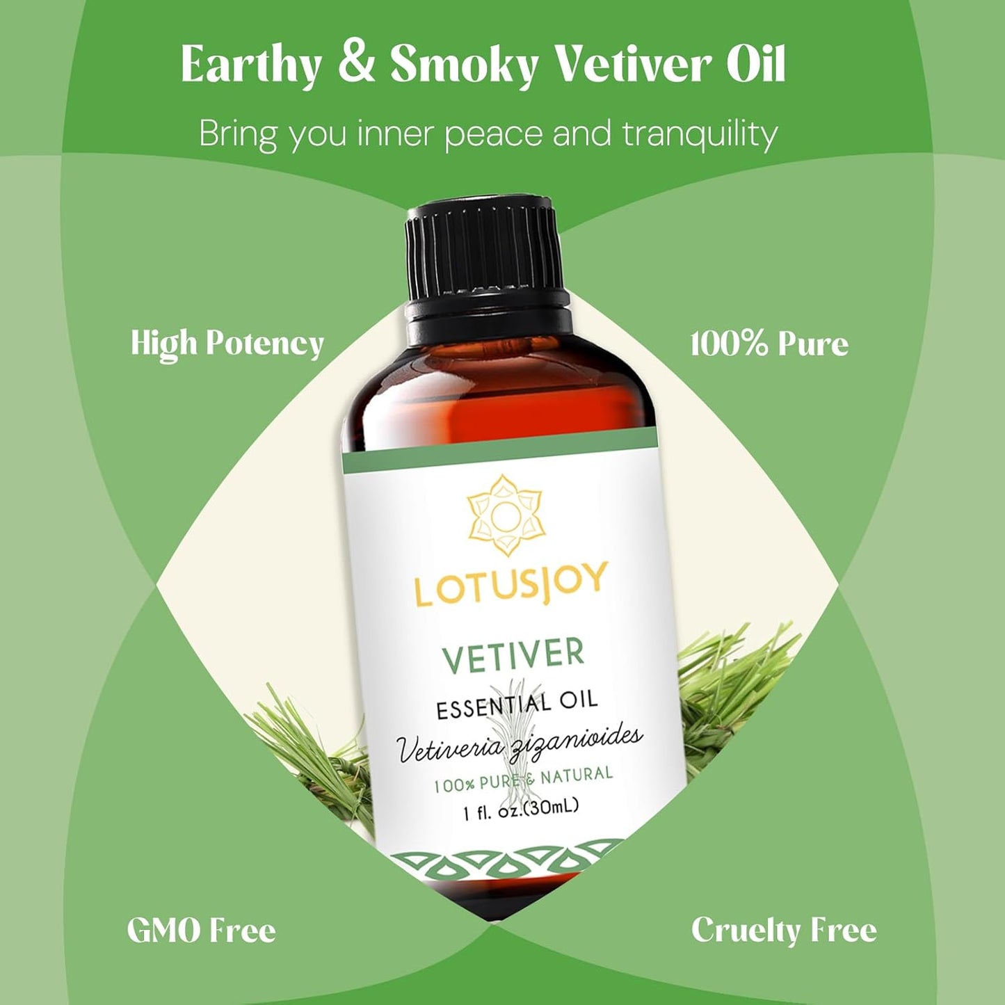 Vetiver Essential Oil Organic for Diffuser Skin Hair- 1 Oz