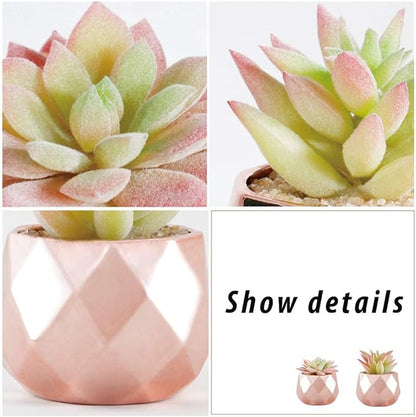 Tiita Artificial Faux Succulents in Pots, Mini Rose Gold Fake Plants for Women Desk, Small Realistic Faux Succulents for Home Office Accessories Window Sill Bathroom Bedroom, Rose Gold