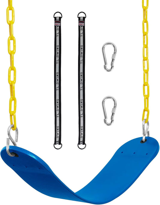Decorlife Outdoor Swings Seats with 66" Rust-Resistant Heavy Duty Chain, Playground Swing Set Accessories Replacement Anti-Slip Seats, Backyard Swing Support 330lb for Kids or Adults (Blue)