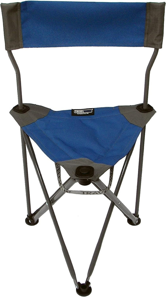 Travel Chair Ultimate Slacker, Quick Folding Tripod Stool with Backrest, Fishing Camping Hiking Chair with Carry Strap, Polyester, Blue