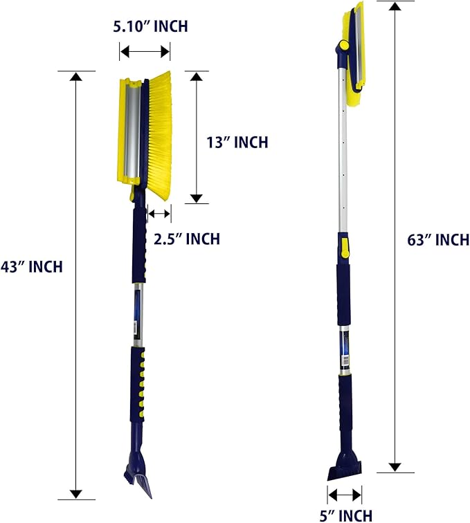 Michelin Snow Brush for Car Windshield (Pack of 2) - Snow and Ice Scraper with 43–63" Extendable Handle, 13" Swivel Head with Squeegee, 5" Heavy Duty Ice Scraper for SUV, Truck, Van, Auto Cleaning